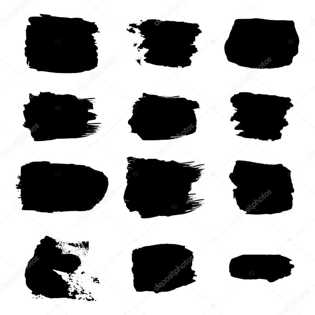 Vector brush stroke paint abstract on white background set hand drawing design art, black color grunge texture frame for banner, label 
