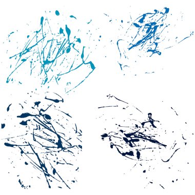 Vector splatter paint abstract on white background set hand drawing design art, stain splash ink blue color grunge texture, spray pattern clipart