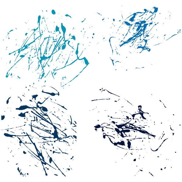 Vecteur éclaboussure peinture abstraite sur fond blanc ensemble dessin à la main design art, tache éclaboussure encre bleu couleur grunge texture, motif de pulvérisation — Image vectorielle