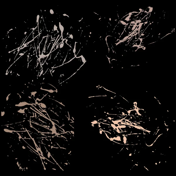 Vektor splatter måla abstrakt på svart bakgrund som hand ritning design konst, fläck stänk bläck beige blek färg grunge konsistens, spray mönster — Stock vektor