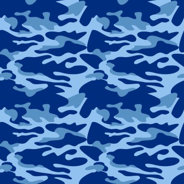 Desen arka plan sorunsuz vektör çizim kamuflaj. Klasik giyim tarzı camo tekrar Yazdır maskeleme. Mavi renkler deniz doku