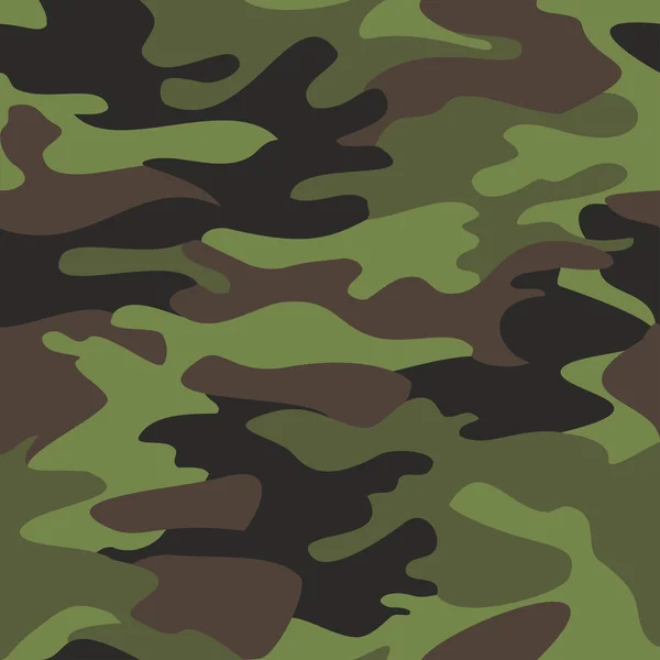 Patrón de camuflaje de fondo sin costuras ilustración vectorial. Estilo de ropa clásica camuflaje máscara impresión repetida. Verde marrón negro oliva colores bosque textura — Vector de stock