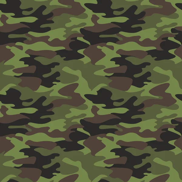 Kamuflaj desenli arka plan kusursuz vektör çizimi. Klasik giyim tarzı kamuflaj tekrarı. Yeşil kahverengi siyah zeytin rengi orman dokusu