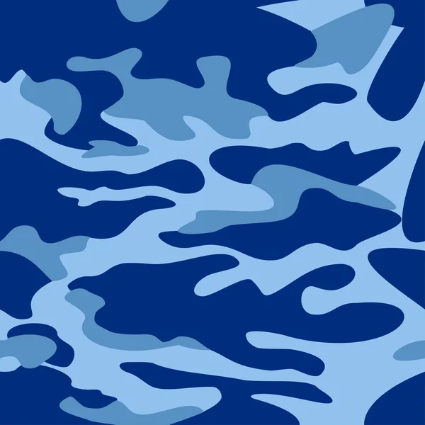 Kamouflage mönster bakgrund sömlös vektorillustration. Klassiska klädstil maskering camo upprepad utskrift. Blå färger marines textur — Stock vektor