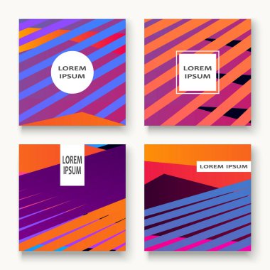 Minimum kapak tasarım vektör çizimi. Neon yarım ton pembe mavi gradyan. Soyut geçmişe dönük 80 'lerin stil geometrik desen çizgileri. Çizgili minimalist eğilim geçmişi. Modern şablon tasarımı