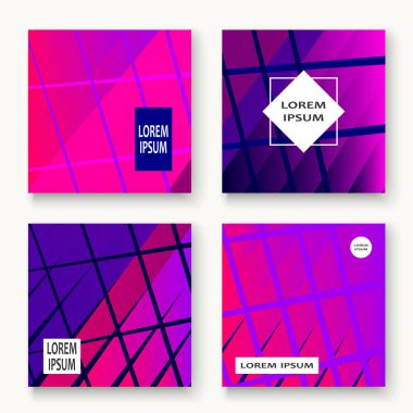 Minimum kapak tasarım vektör çizimi. Neon yarım ton pembe mavi gradyan. Soyut geçmişe dönük 80 'lerin stil geometrik desen çizgileri. Çizgili minimalist eğilim geçmişi. Modern şablon tasarımı