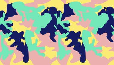 Kusursuz kamuflaj modeli arka plan vektörü. Moda giyim tarzı kamuflaj tekrarı. Sanal arkaplan için pembe mavi renk dokusu tasarımı, çevrimiçi konferans tasarımı illüstrasyonu