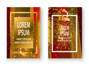 Yaratıcı Noel kapağı çerçeve tasarımı altın rengi sıçrama, altın parıltılı vektör çizimi. Neon kırmızı yeşil şablon daveti. Renkli çizgili desen geometrik şekil selamlama arkaplanı