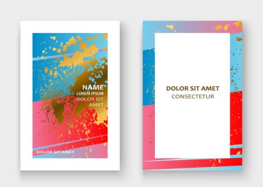 Yaratıcı Noel kapağı çerçeve tasarımı altın rengi sıçrama, altın parıltılı vektör çizimi. Neon mavisi, soyut şablon daveti. Renkli çizgili desen geometrik şekil selamlama arkaplanı