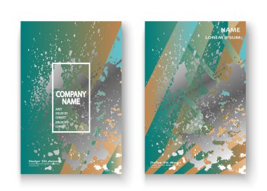 Yaratıcı lüks ve zengin kaplama çerçeve tasarımı boya gümüş sıçrama, gri parıltılı vektör çizimi. Turkuaz şablon daveti. Çizgili desen geometrik şekil tebrik kartı arkaplanı