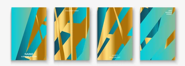豪華で豊かなカバーベクトルイラストセット 金色の箔と金線 青い紺碧の抽象的な背景テンプレート招待状 幾何学的な形状デザインプレゼンテーション ウェブのためのトレンディーなパターン — ストックベクタ