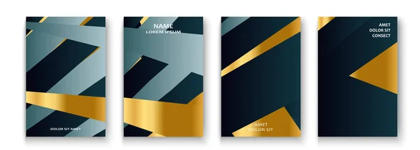 豪華で豊かなカバーベクトルイラストセット 金色の箔と金線 青い濃い抽象的な背景テンプレートの招待状 幾何学的な形状デザインプレゼンテーション ウェブのためのトレンディーなパターン — ストックベクタ