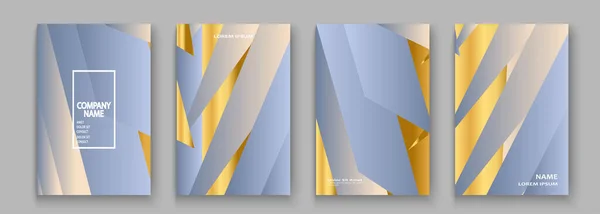 豪華で豊かなカバーベクトルイラストセット 金色の箔と金線 青いライト抽象的な背景テンプレートの招待状 幾何学的な形状デザインプレゼンテーション ウェブのためのトレンディーなパターン — ストックベクタ