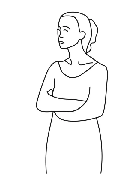 Retrato Vetorial Feminino Desenhado Mão Minimalismo Abstrato Moderno Desenho Uma — Vetor de Stock