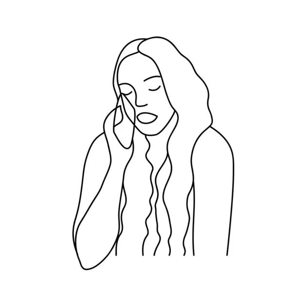 Minimalisme Met Hand Getekende Vrouwelijke Vector Portret Moderne Abstracte Een — Stockvector