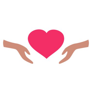 Eller kırmızı kalp sembolü grafik tasarımı, logo işareti beyaz arkaplan vektör illüstrasyonunda izole