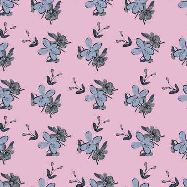 Çayır çiçekleri çiziyor, gri renkte çiçek açıyor. Çiçeksiz desen. Doğa soyut arka plan vektör duvar kağıdı. Çizgi sanatı botanik resim grafik tasarımı baskısı. Moda pastel pembe renkler