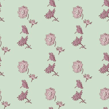 Çiçek açan kasımpatı çiçekleri çiziyorum. Çiçeksiz desenli iz. Doğa soyut arka plan vektör duvar kağıdı. Çizgi sanatı botanik çizim grafik tasarımı. Renkli pastel nane, leylak renkler