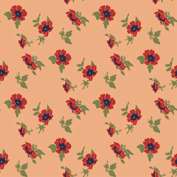 Dibujo Flor Flores Rojas Rosas Estampado Floral Sin Costuras Naturaleza — Archivo Imágenes Vectoriales