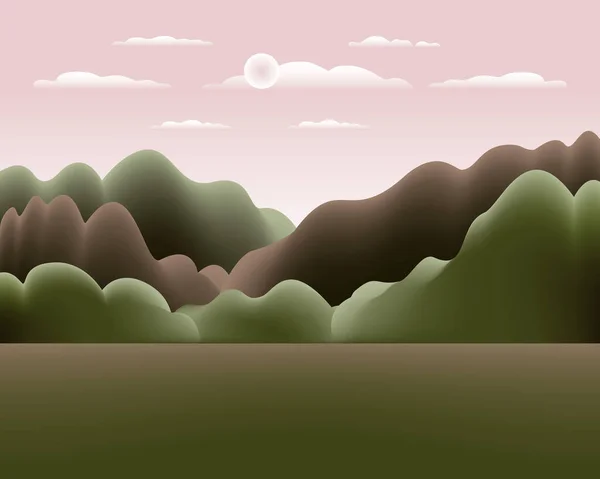 Холмы Горный Пейзаж Плоском Стиле Дизайна Прекрасное Поле Небо Облако — стоковый вектор