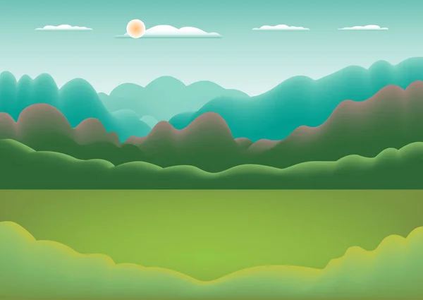Холмы Горный Пейзаж Плоском Стиле Дизайна Прекрасное Поле Небо Облако — стоковый вектор