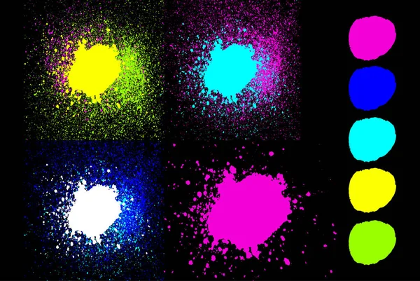 Blue Green Pink Yellow Cyan Neon Colors Explosin Splash Splatter — Stock Vector