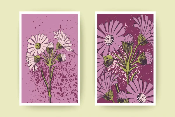 Çizimi Kasımpatı Çiçekleri Tebrik Kartı Sanatsal Vektör Çizimi Botanik Düğün — Stok Vektör