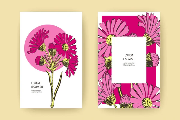 Hand Drawn Chrysanthemum Flowers Greeting Card Artistic Vector Illustration Botanical — Stock Vector