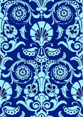 mavi soyut çiçek desenli