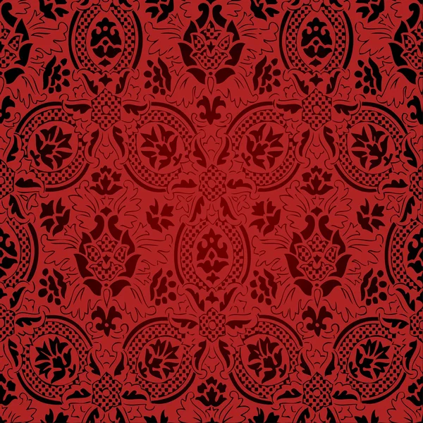 Vermelho e preto sem costura padrão floral abstrato — Vetor de Stock