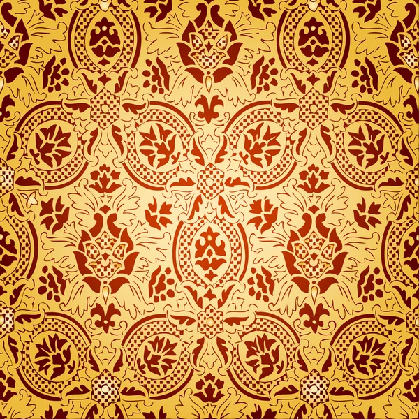 Ouro sem costura abstrato desenhado à mão padrão floral — Vetor de Stock