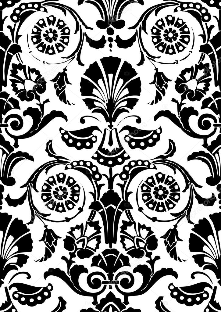 Black and white abstract floral pattern, vintage background