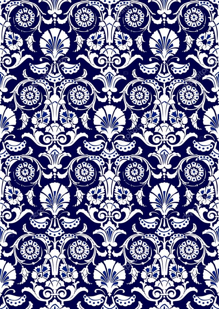 Blue and white abstract floral pattern