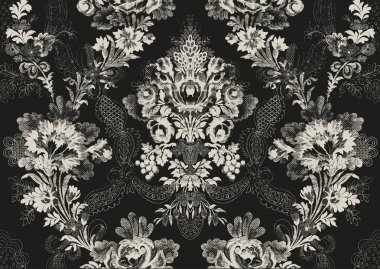 18 çiçek seamless modeli çizilmiş, antika arka plan soyut