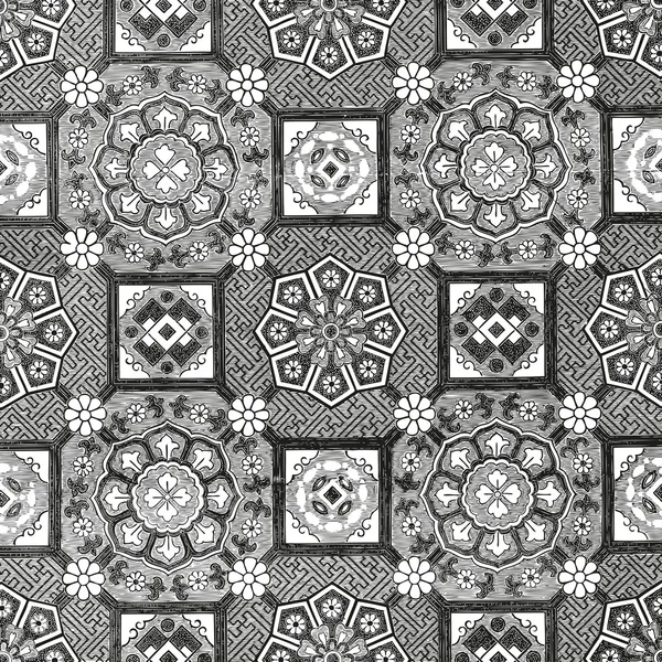 31 Abstracto mosaico floral azulejo vintage ornamento sin costuras — Vector de stock