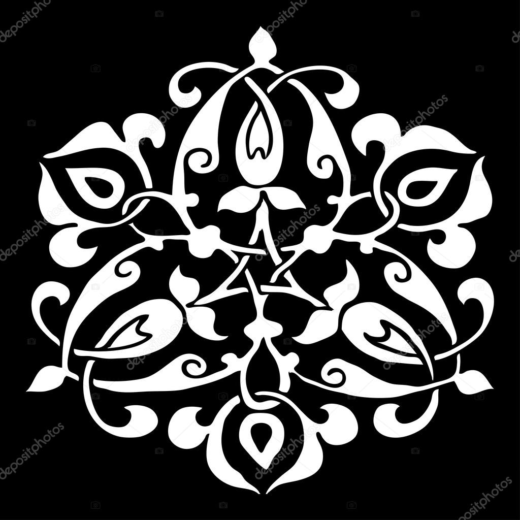 1 Ornamental round flower silhouette pattern