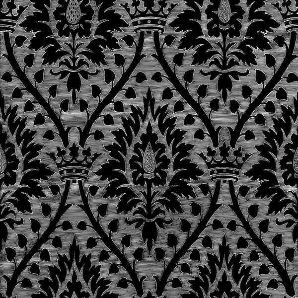 Abstract hand-drawn floral seamless pattern with crown, vintage background