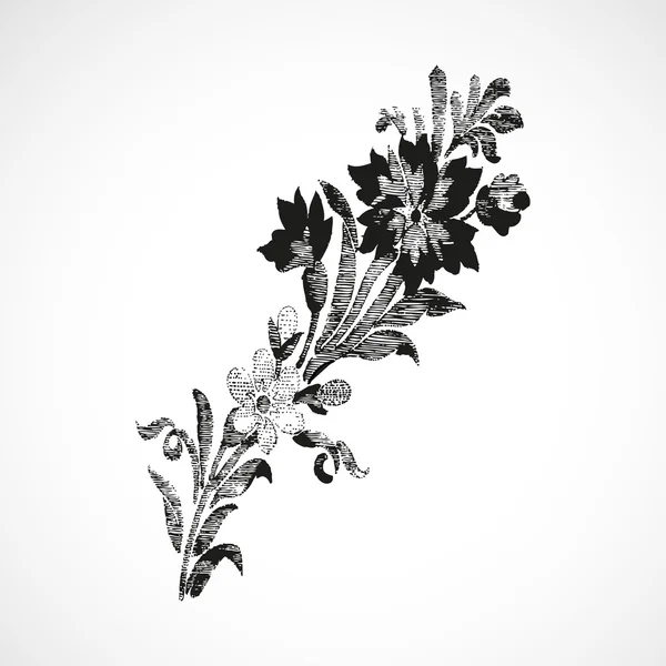 Branch with flowers on the diagonal, vintage isolated background vector — Stock vektor