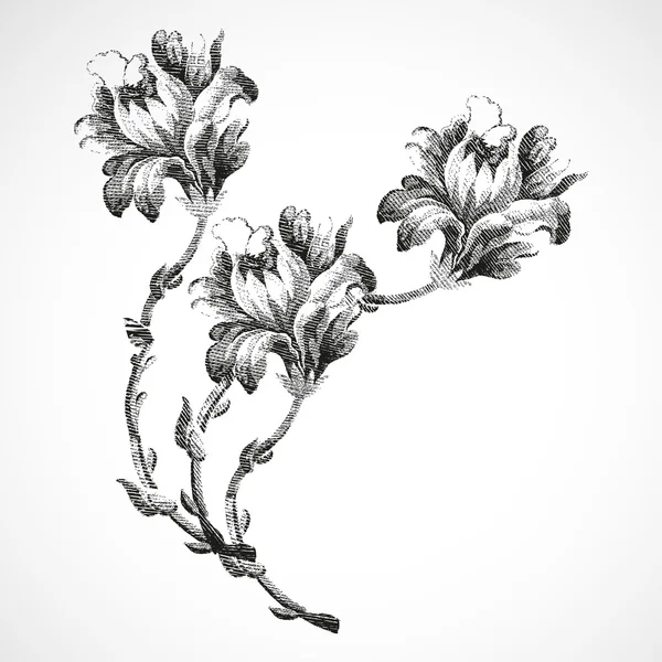 Ramo dibujado a mano de tres flores de lirio, vector de fondo aislado vintage — Archivo Imágenes Vectoriales