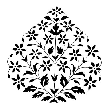 Vector illustration symmetric blooming plant with flowers and leaf on white