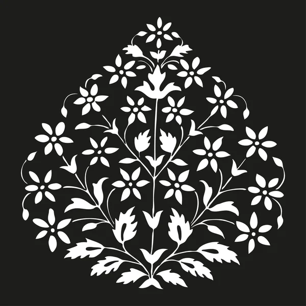 Vector illustration symmetric blooming plant with flowers and leaf on black — Διανυσματικό Αρχείο