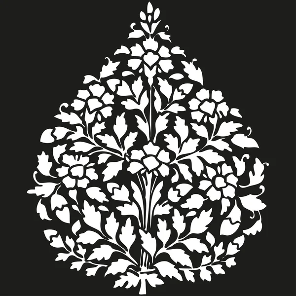 Illustration vectorielle plante à floraison symétrique avec fleurs et feuilles sur noir — Image vectorielle