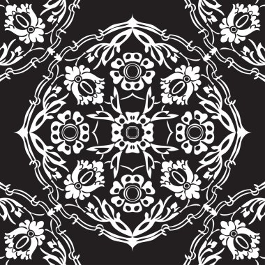 Siyah ve beyaz yuvarlak çiçek sınır köşe arka plan v