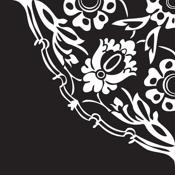 Fondo abstracto esquina borde floral redondo blanco y negro v — Vector de stock