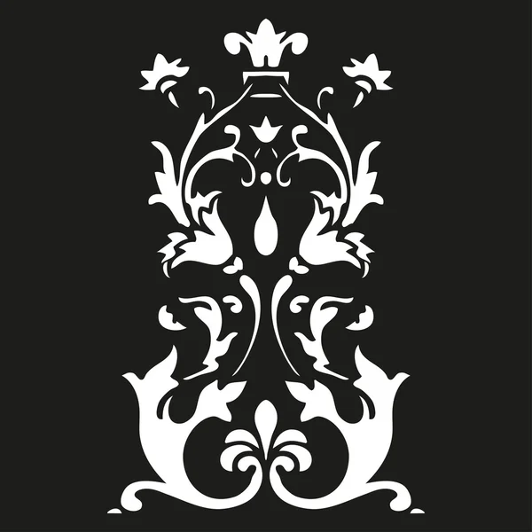 Vector vertical rizado elemento floral sobre fondo negro — Vector de stock