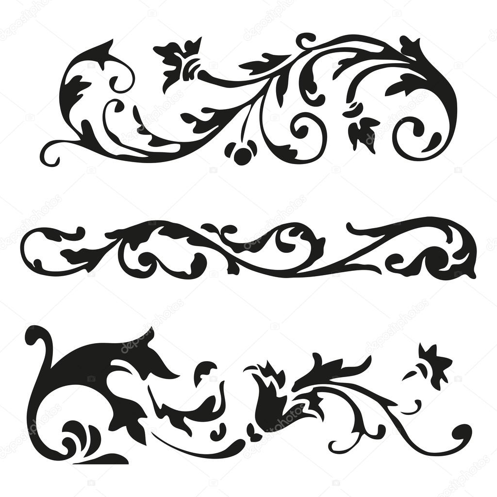 Vector illustration set of curled flourishes decorative floral elements