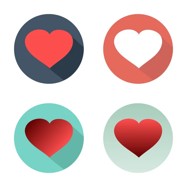 Platt ange hjärtan ikoner med skugga vektor färgglada — Stock vektor