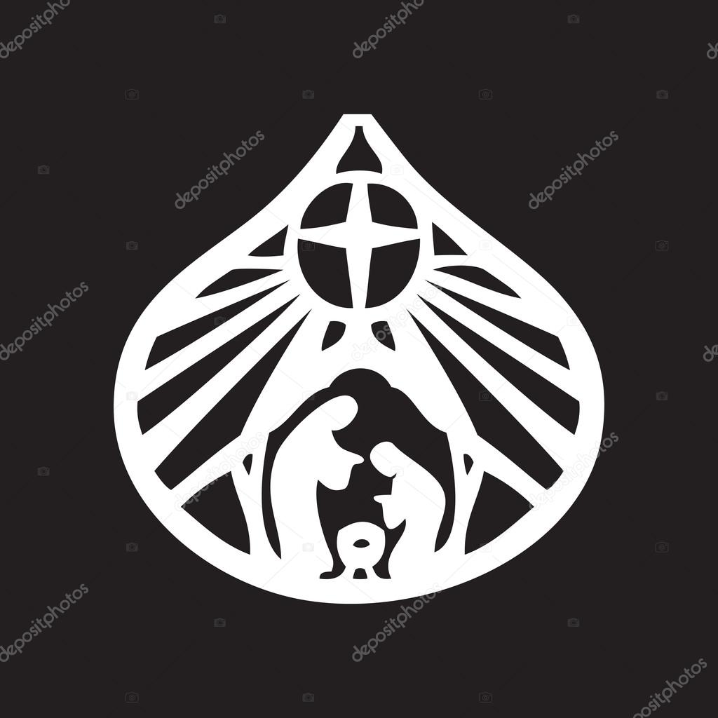 Holy family Christian silhouette icon vector illustration on bla