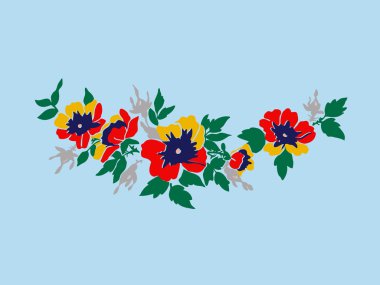 Güzel çiçek açması yabani gül dalı ile renkli çiçekler.