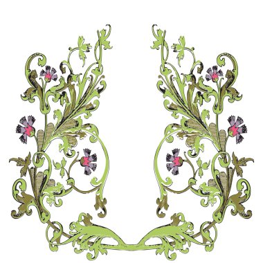 Dal çiçek ve yaprakları Barok vektör ile elle çizilmiş çizimi